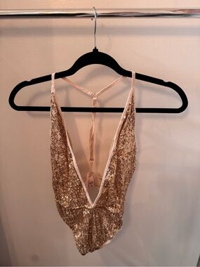 Victoria’s Secret - Sequin Plunge V-Neck Bodysuit in Champagne